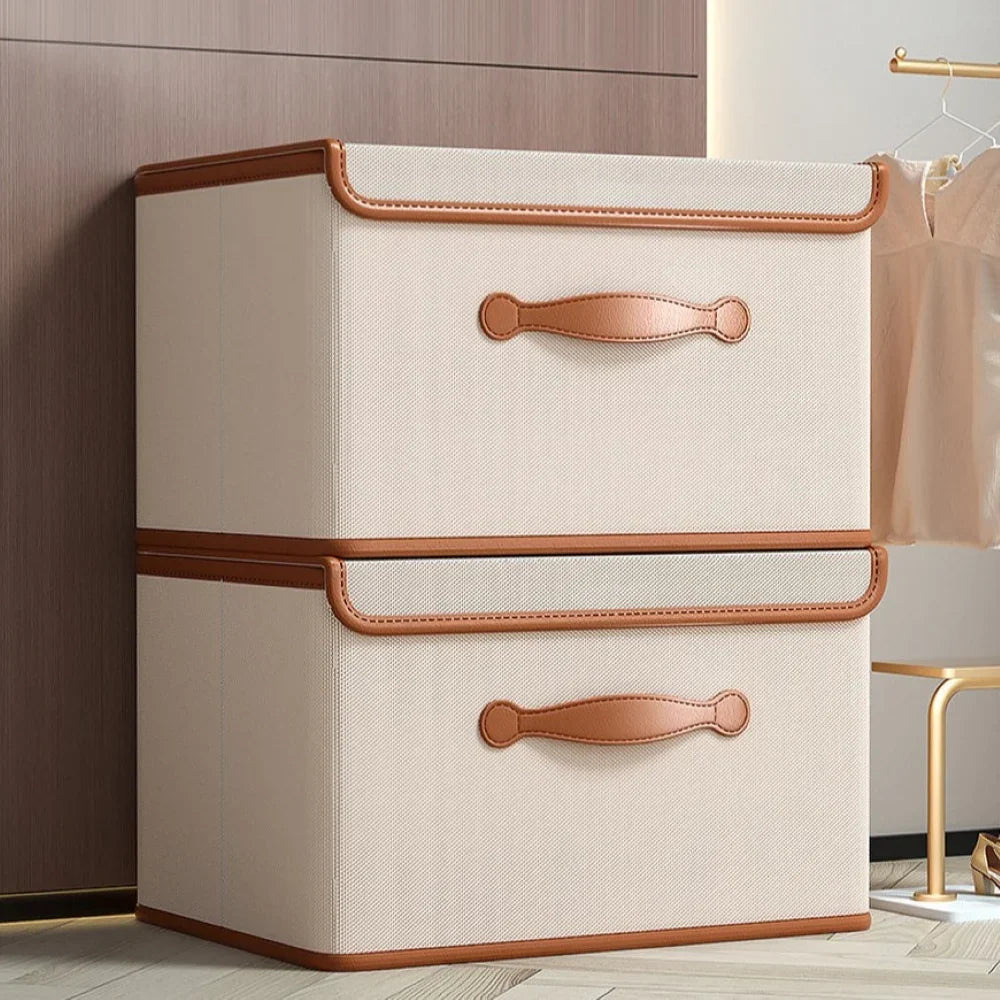 Storage Box Foldable With Protective Lid & Leather Handles