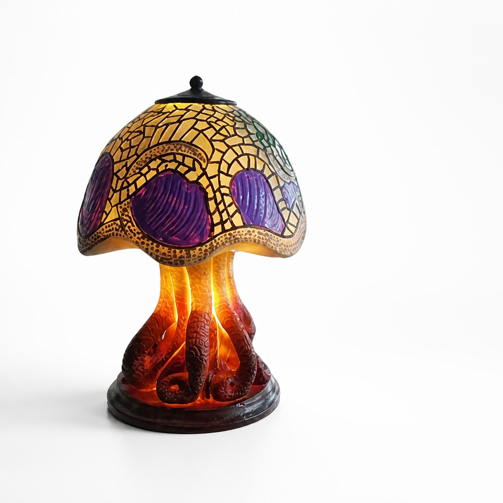 Table Lamp Handcrafted Resin Ambient Light Mushroom & Flower Motifs