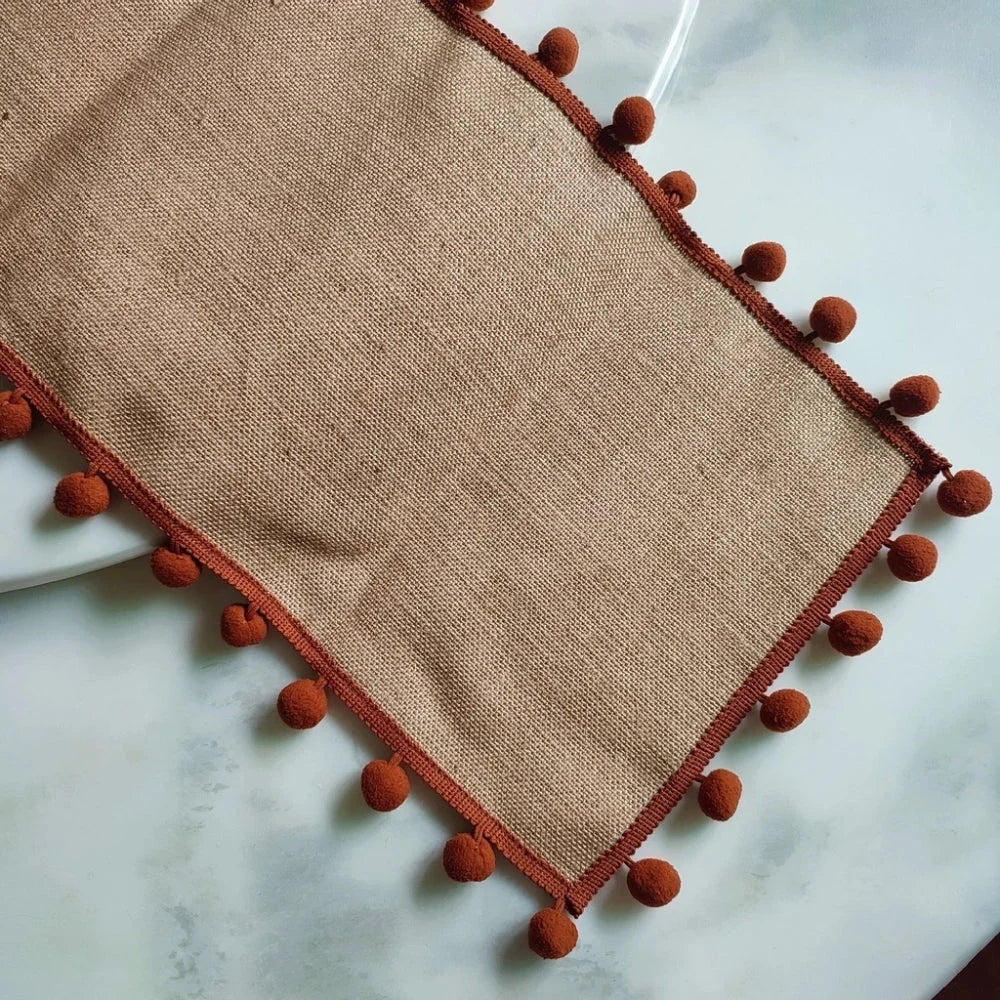 Table Runner 100% Jute Pom-Pom Trim