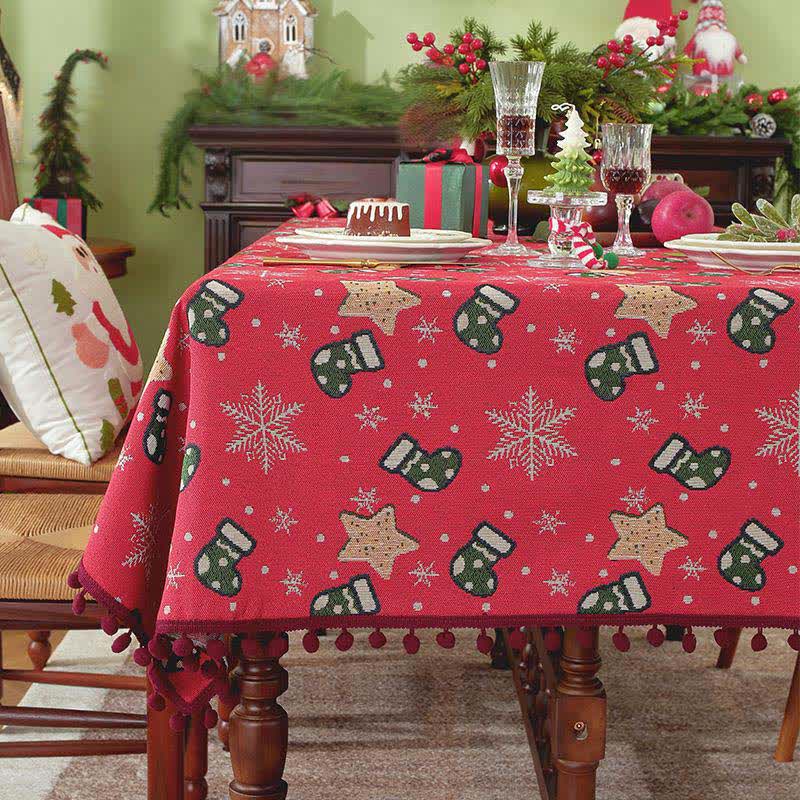 Tablecloth Festive Snowflakes & Stockings Multiple Sizes