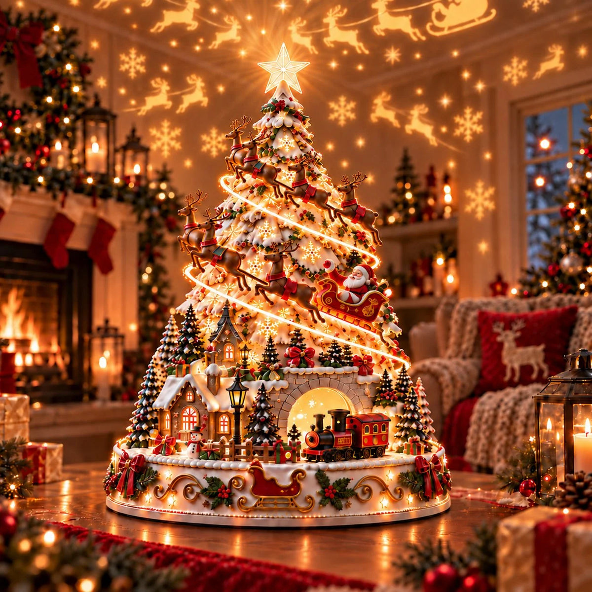 Tabletop Christmas Tree 3D Village Light Projection