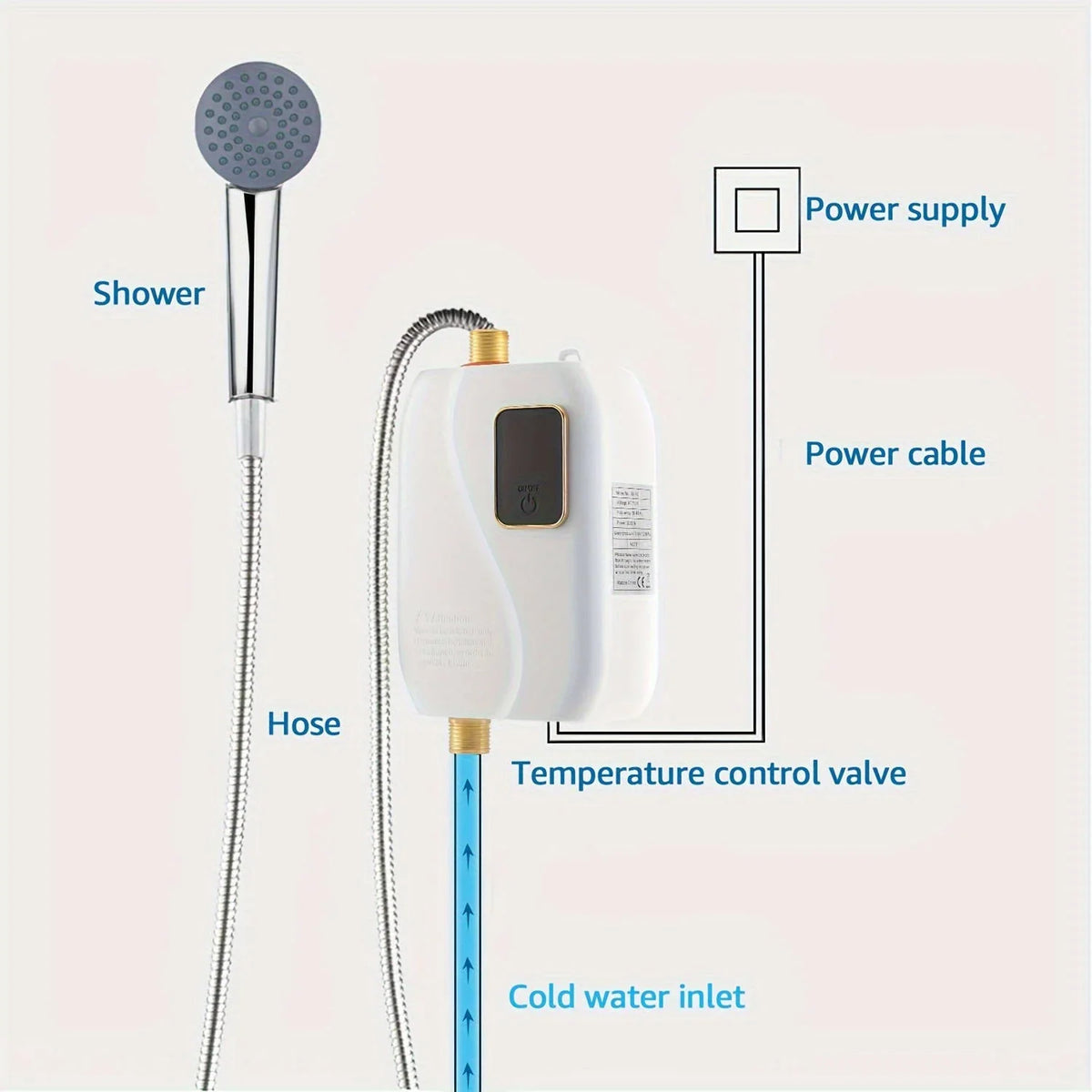 Tankless Electric Water Heater 3000W Digital Display Space-Saving