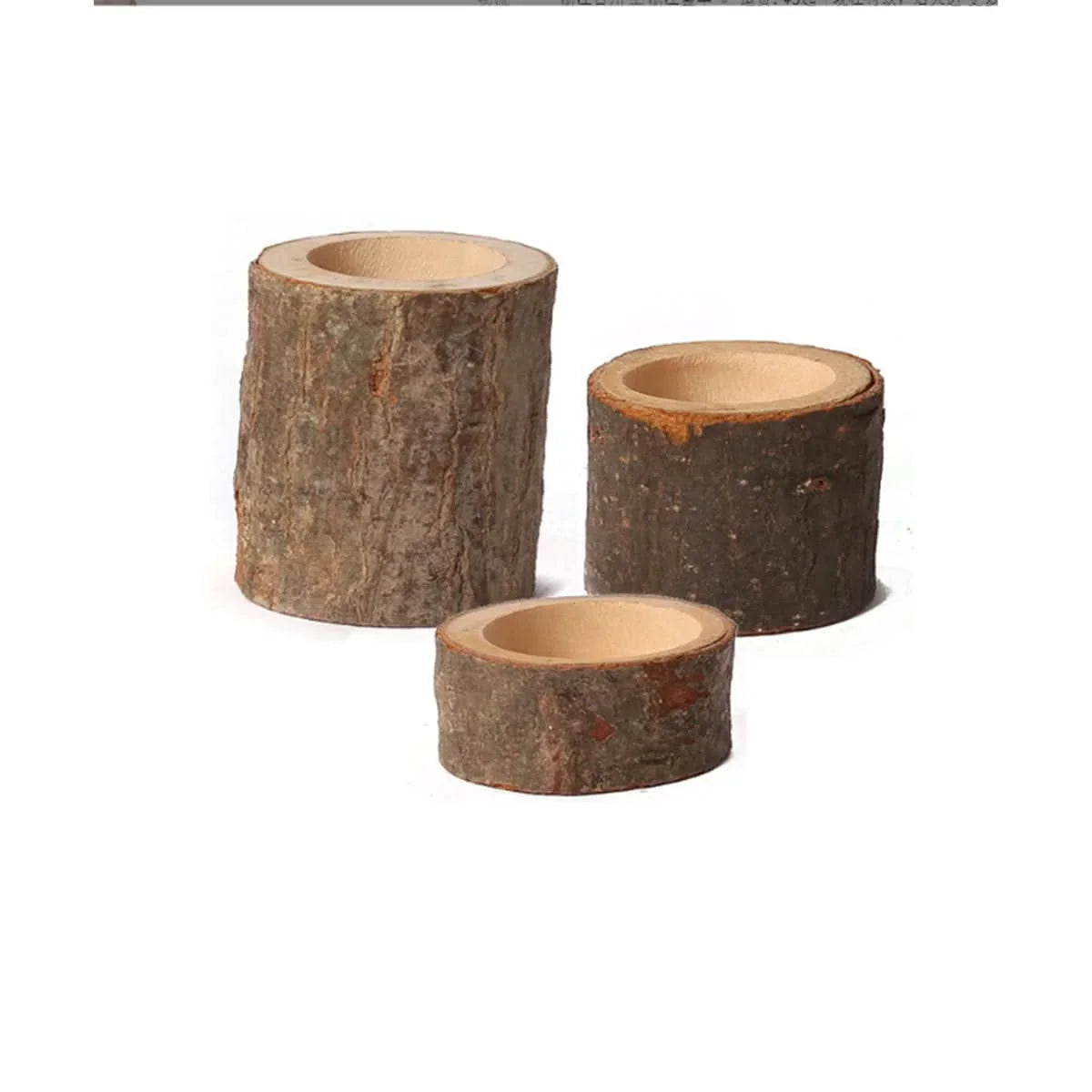 Tea Light Holder Set Natural Wood & Glass 3-Piece