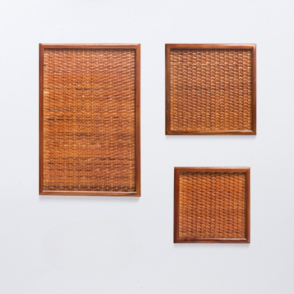Tea Serving Tray Rattan-Inspired Wood Raised Edge & Non-Slip