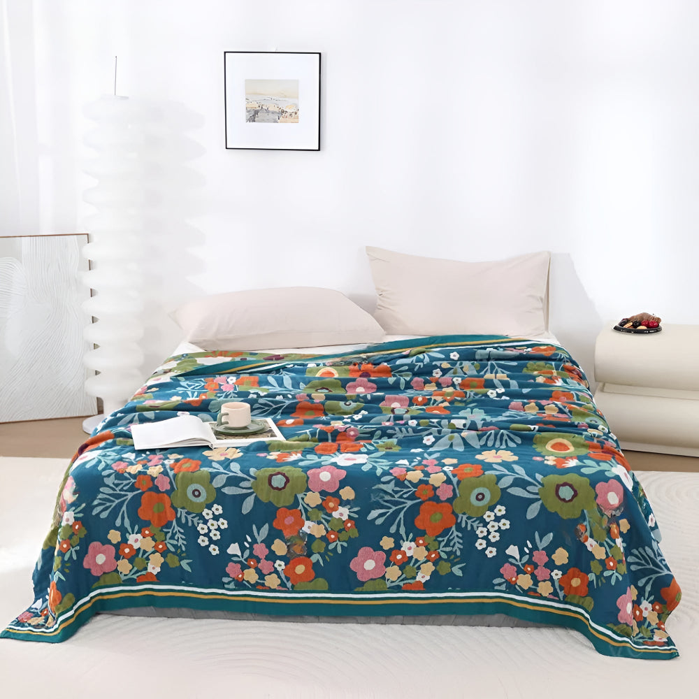 Throw Blanket 100% Cotton Breathable Wildflower Print