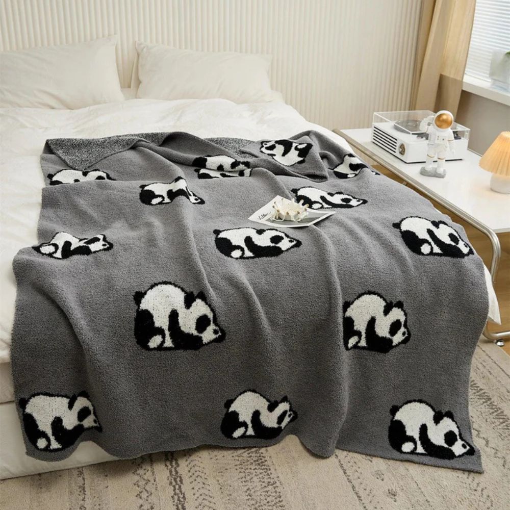 Throw Blanket 100% Cotton Jacquard Panda Pattern