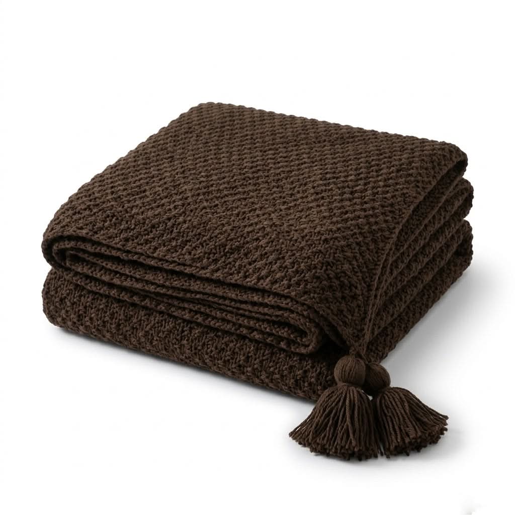 Throw Blanket Chunky Knit with Fringe Edges Cozy Textured Design