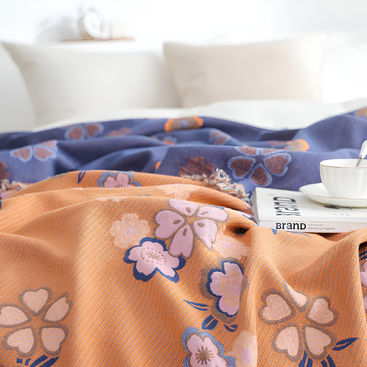 Throw Blanket Floral Print Tassels Soft & Breathable