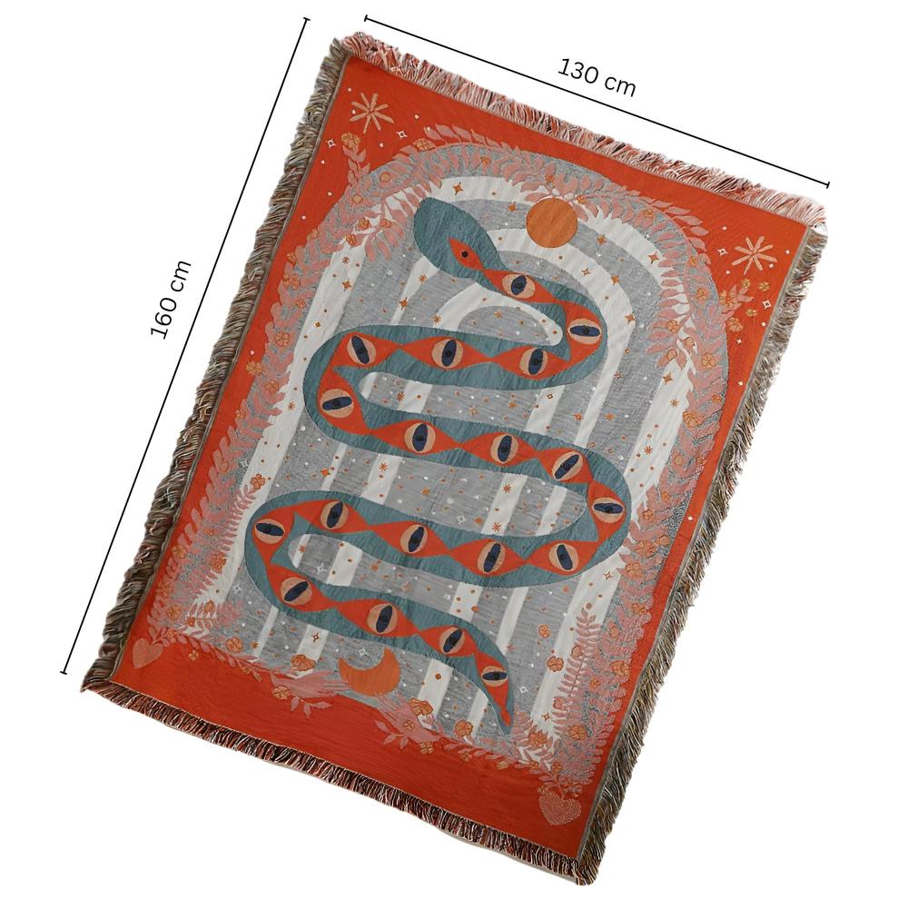 Throw Blanket Jacquard Snake Design Microfiber Blend Braided Fringe