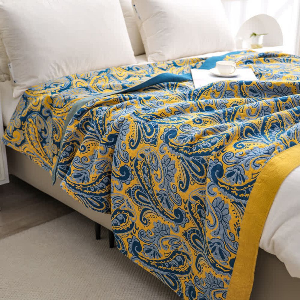 Throw Blanket Retro Azure & Gold 100% Cotton