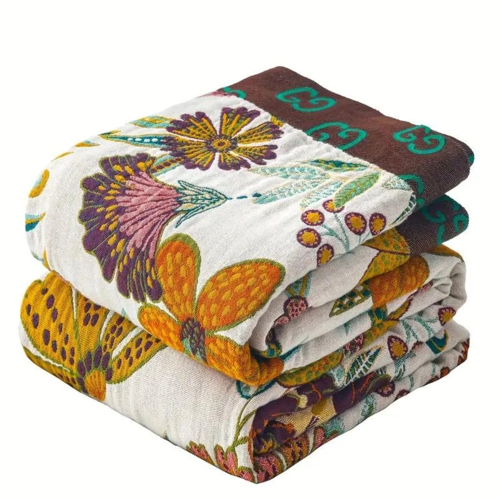 Throw Blanket Reversible Jacquard Floral 100% Cotton