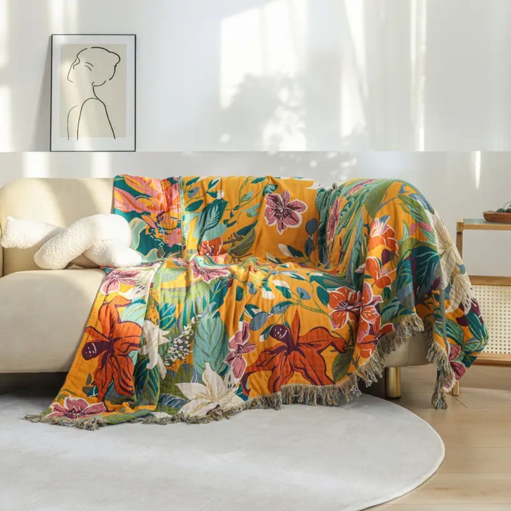 Throw Blanket Tropical Cotton Oversized 79 x 90.5 Inches