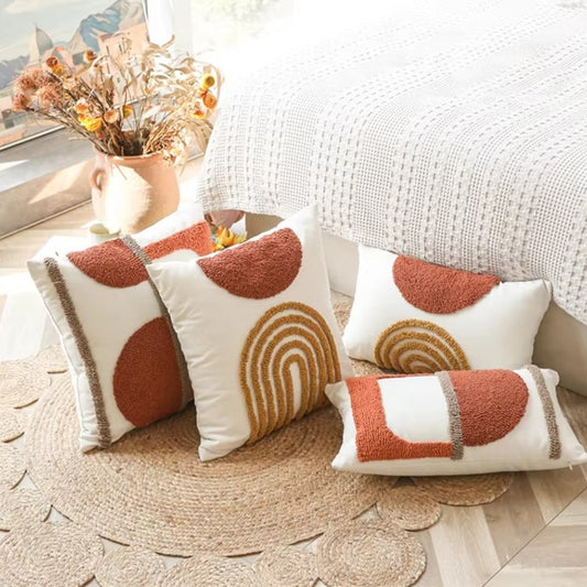 Throw Pillow Cover Geometric Velvet Embroidery Cotton Machine Washable