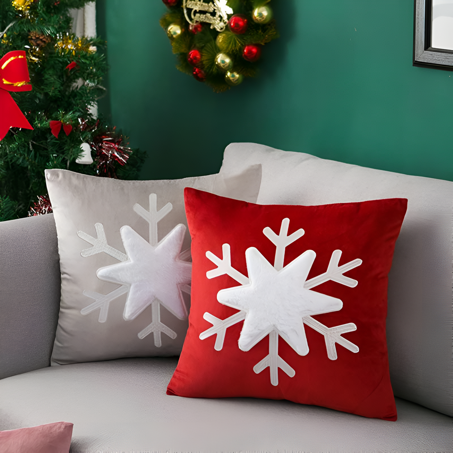 Throw Pillow Cover Snowflake Design Soft Fabric 17x17 Inches