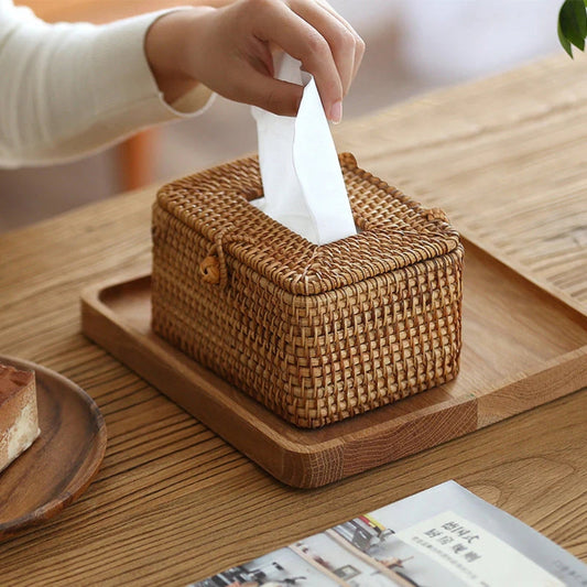 Tissue Box Handwoven Rattan Loop Closure