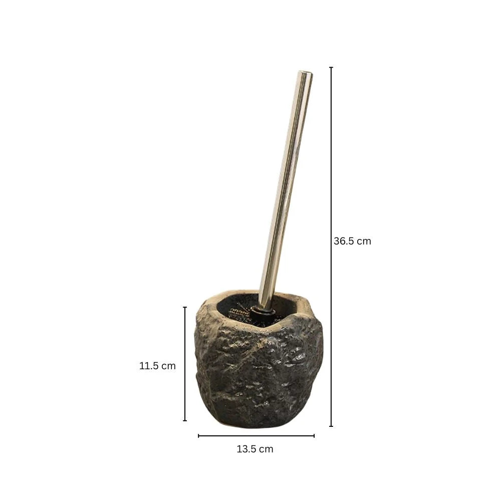 Toilet Brush Stone-Inspired Ceramic Holder Removable Handle
