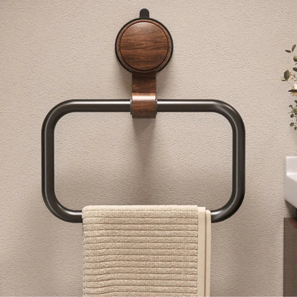 Towel Rack Suction Mount Wood & Corrosion-Resistant Aluminum