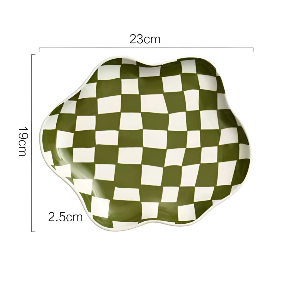 Trinket Plate Ceramic Checkered Jewelry Organizer