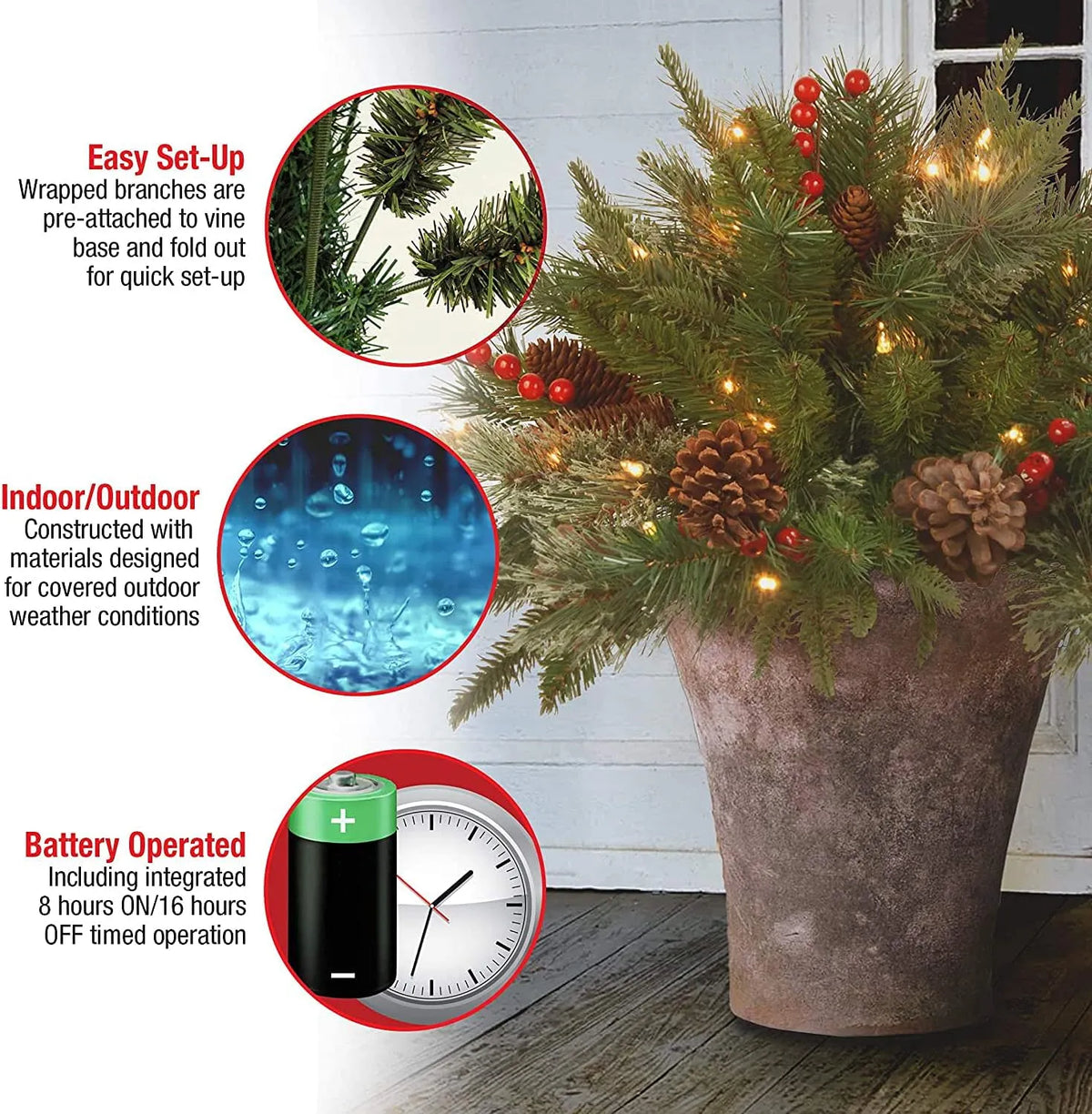 Urn Filler Evergreen Warm White LEDs With Timer