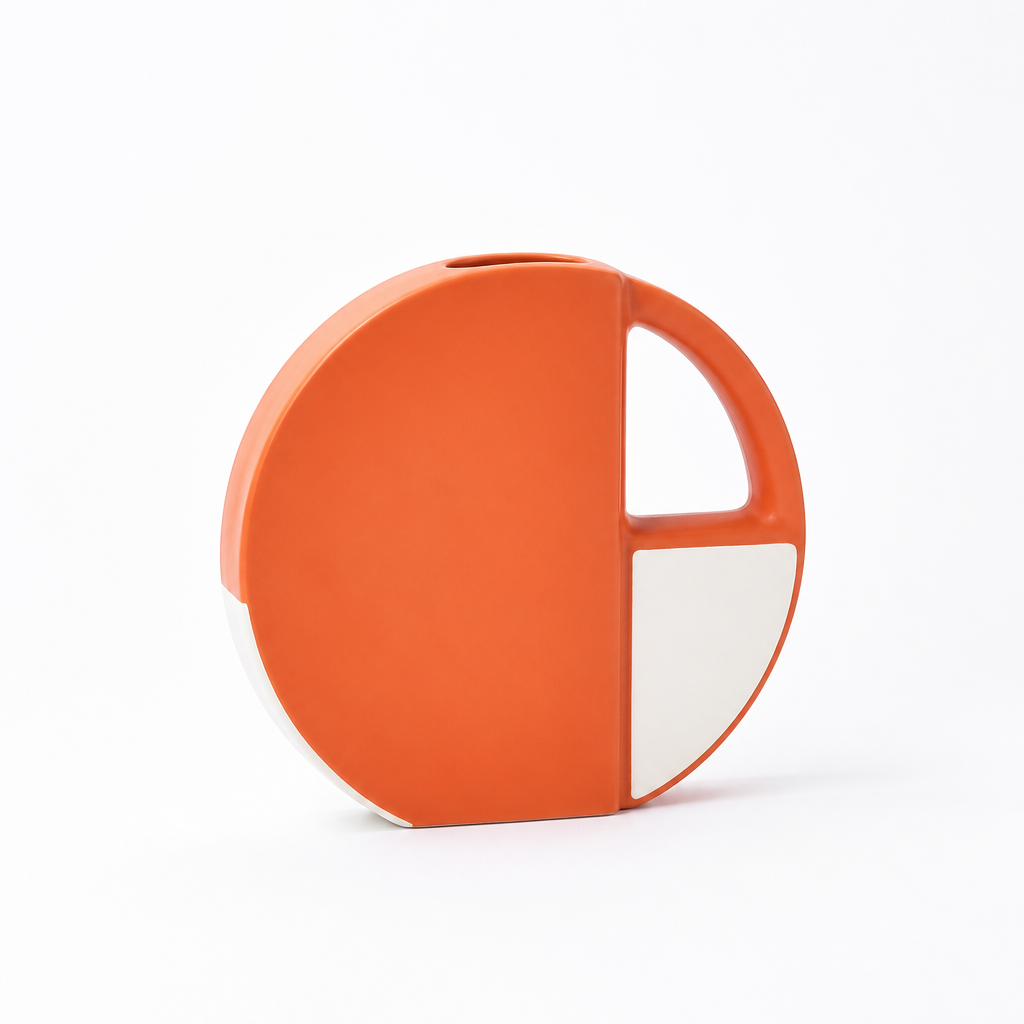 Vase Flat Disc Two-Tone Orange & White Matte Finish