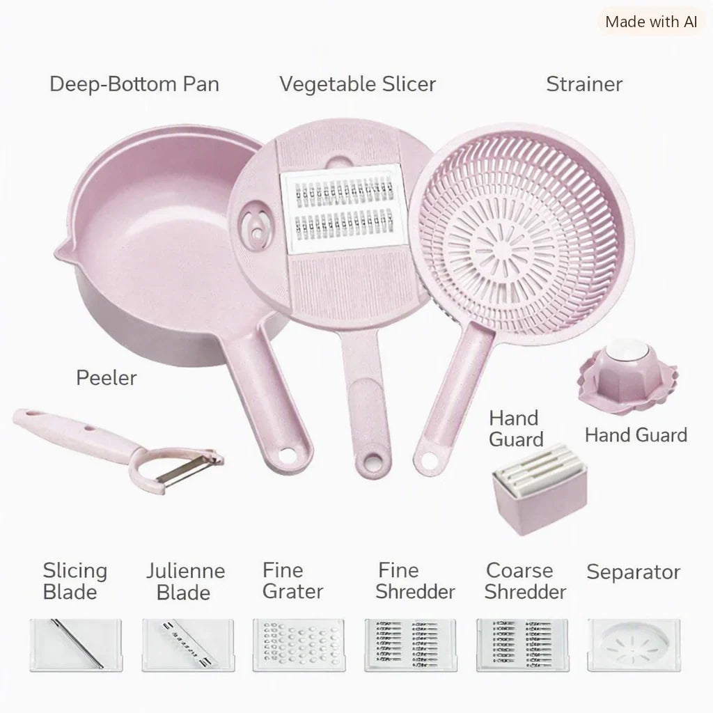Vegetable Chopper 12-Function Interchangeable Blades Compact Storage