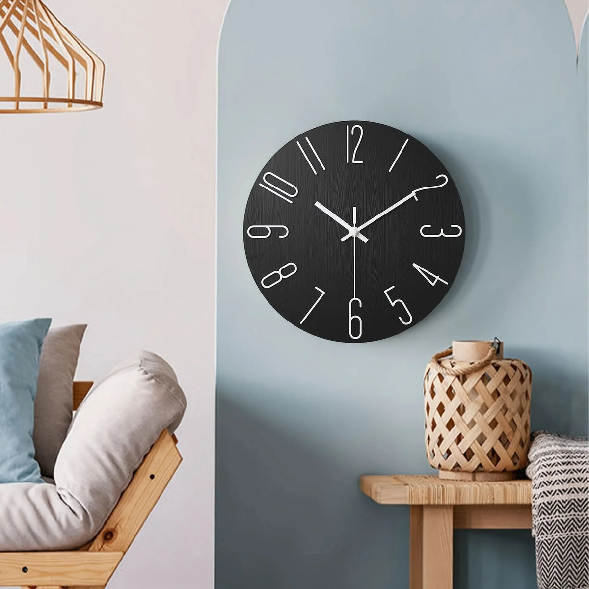 Wall Clock Frameless Silent Quartz 12 Inch Wood-Look