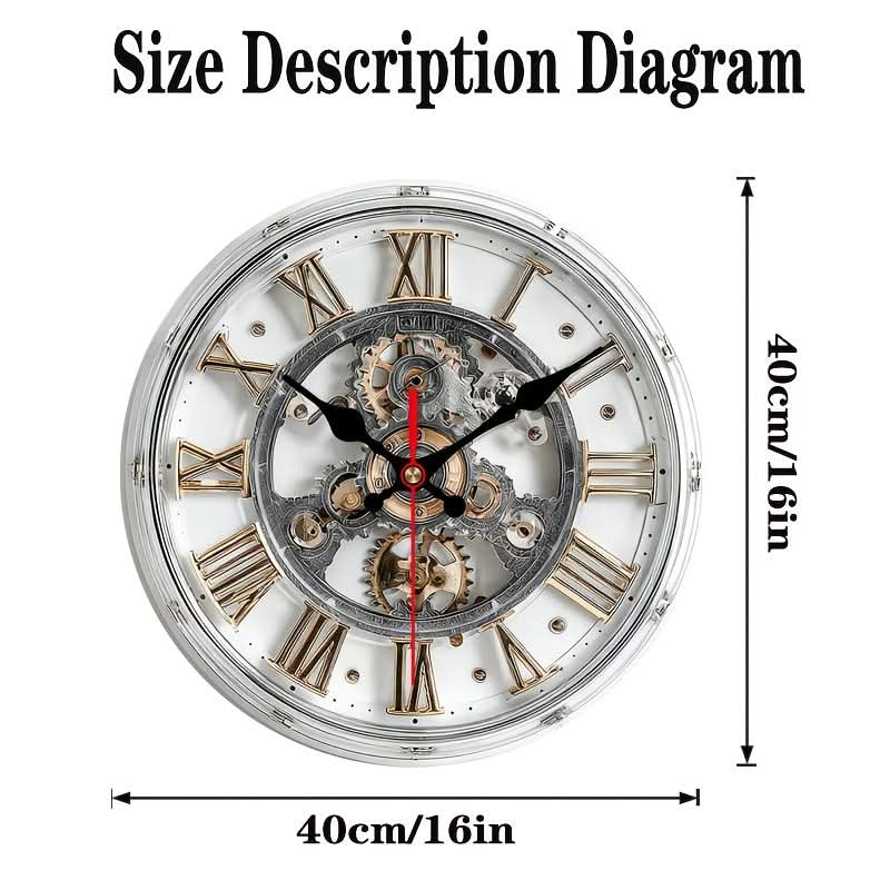 Wall Clock Vintage Gear Design Roman Numerals