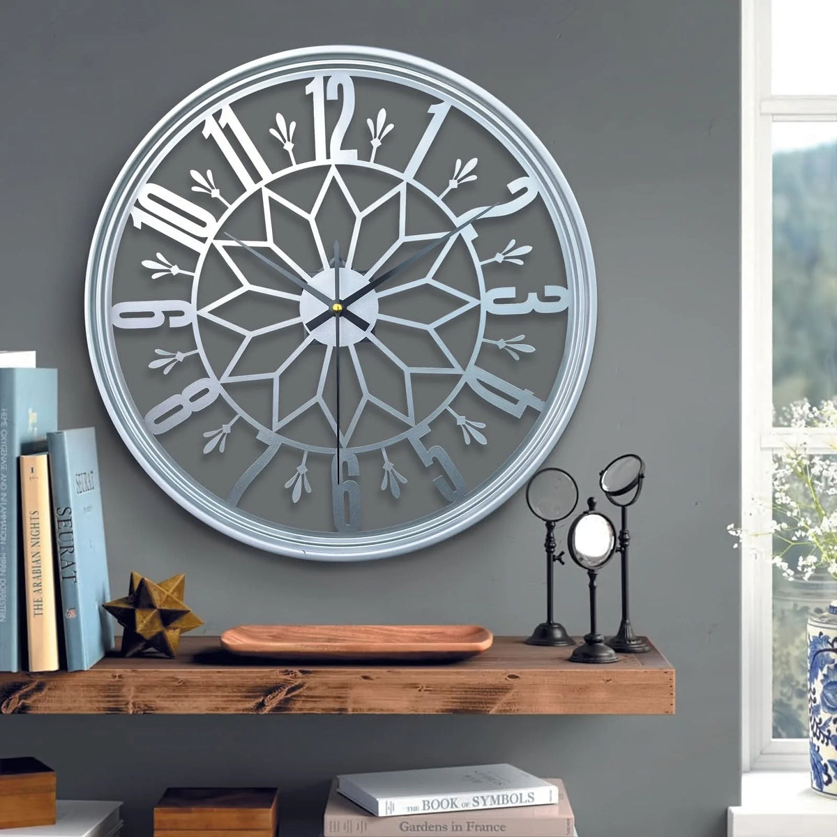 Wall Clock Vintage Metal Silent Quartz Battery Powered