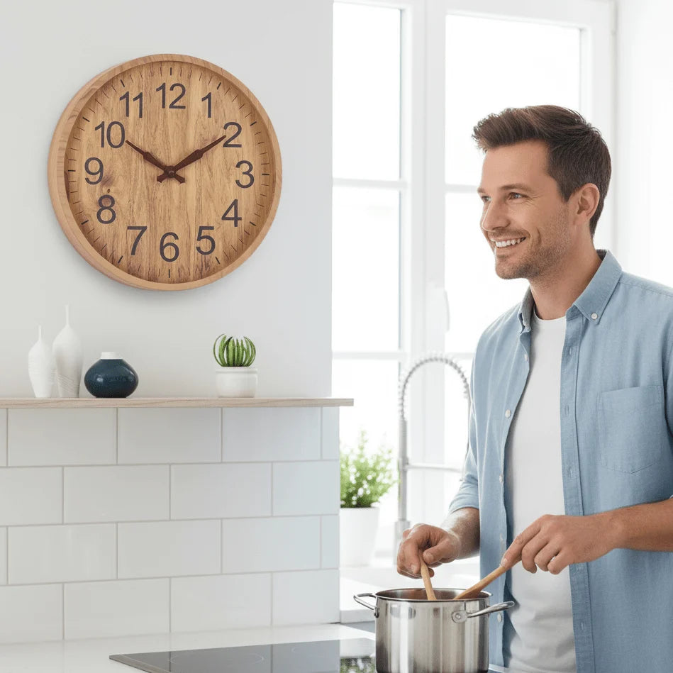 Wall Clock Wooden Silent Quartz 11.8 Inch