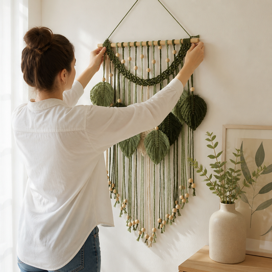 Wall Hanging Handcrafted Bohemian Leaf Beads & Fringe