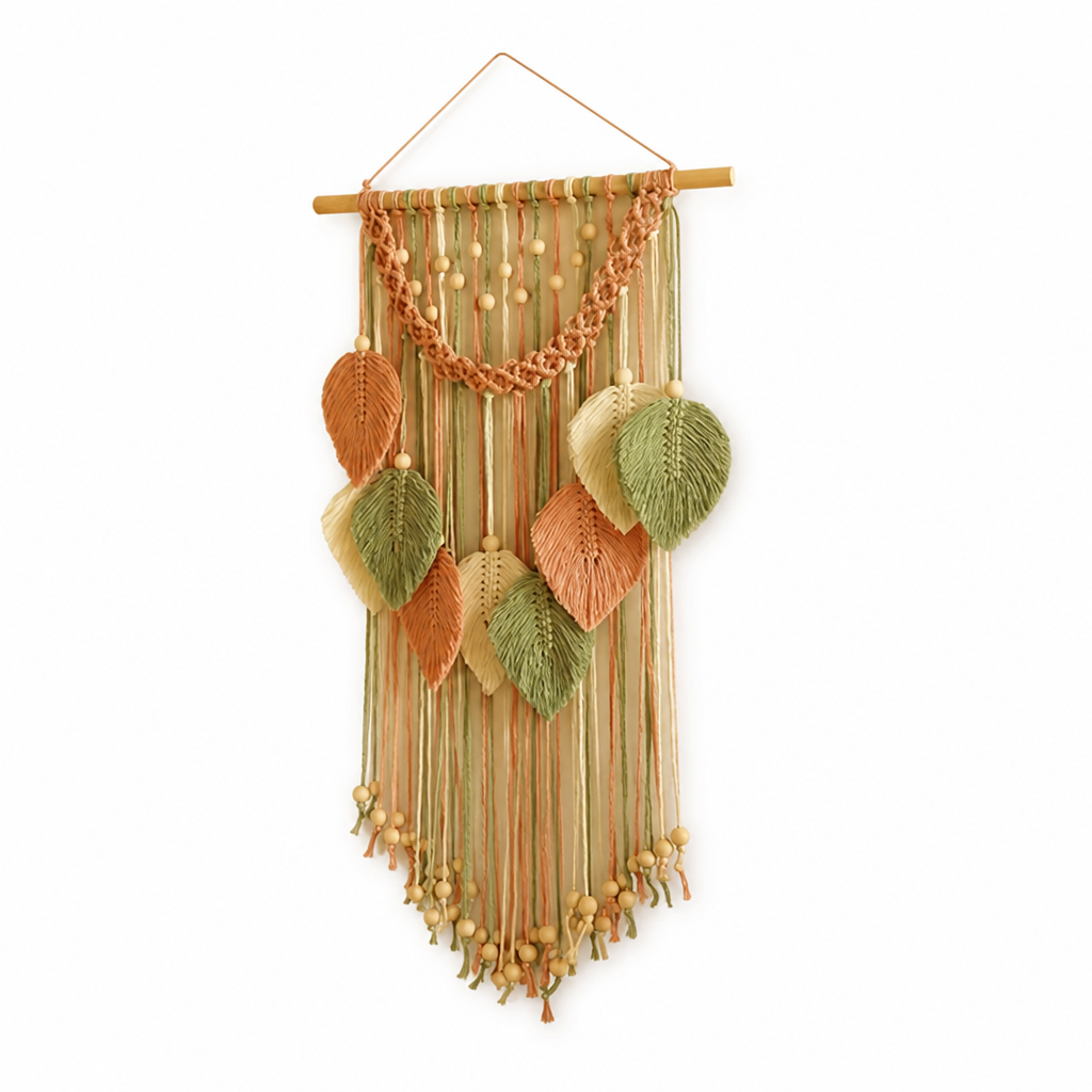 Wall Hanging Handcrafted Bohemian Leaf Beads & Fringe