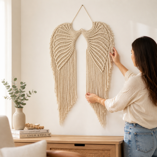 Wall Hanging Handcrafted Wing Motif Knotted Texture & Fringe