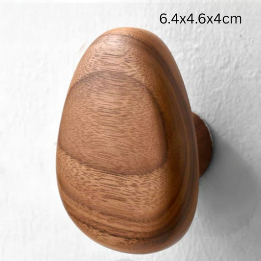 Wall Hook Pebble-Shaped Solid Wood Adhesive Backing