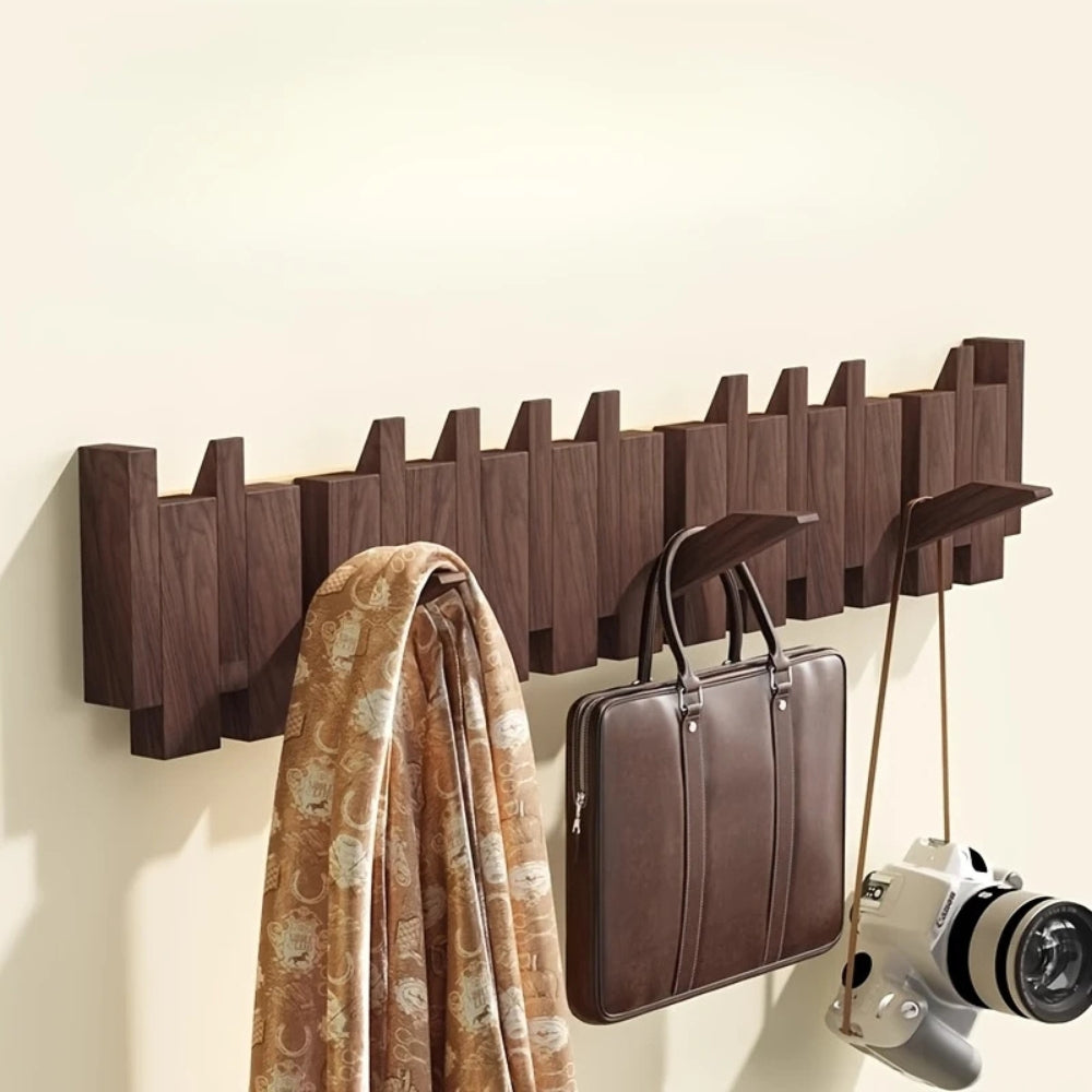 Wall Hook Rack Foldable Piano-Key Natural Wood