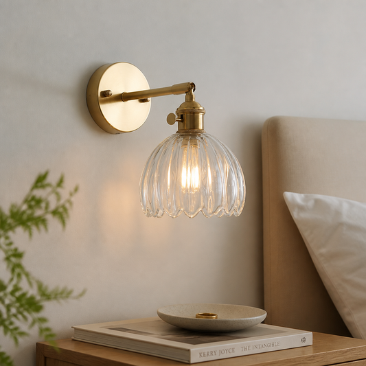 Wall Lamp Sculpted Glass Shade & Brass Fitting