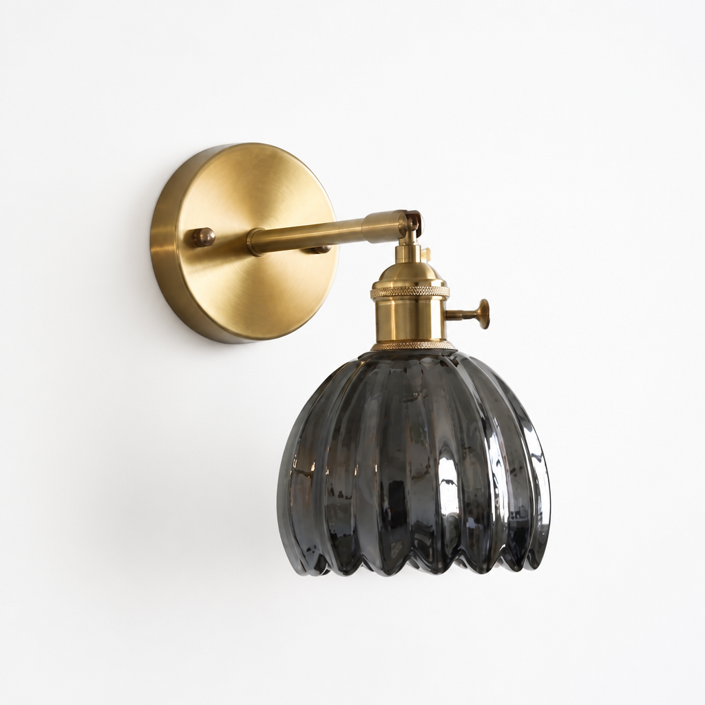 Wall Lamp Sculpted Glass Shade & Brass Fitting