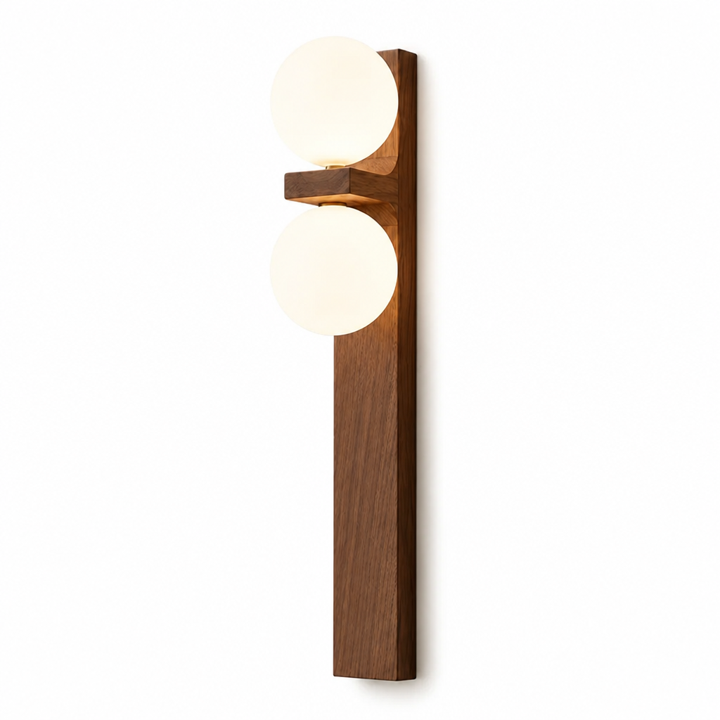 Wall Sconce Walnut Wood Glass Shade Hardwired