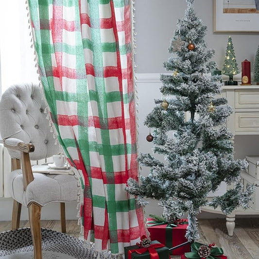 Window Curtain Plaid Light-Filtering Machine Washable