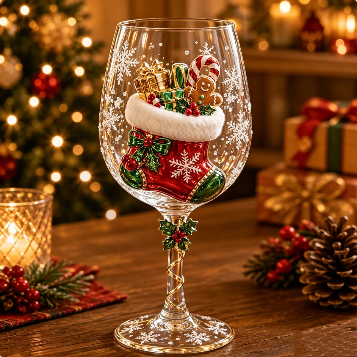 Wine Glasses Raised 3D Holiday Designs Set of 6