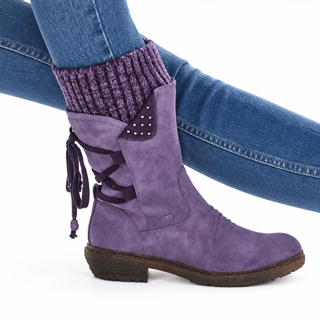 Winter Boots Mid-Height PU Leather Rubber Sole