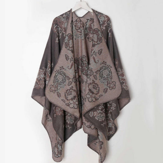 Women's Poncho Acrylic Jacquard Fringe