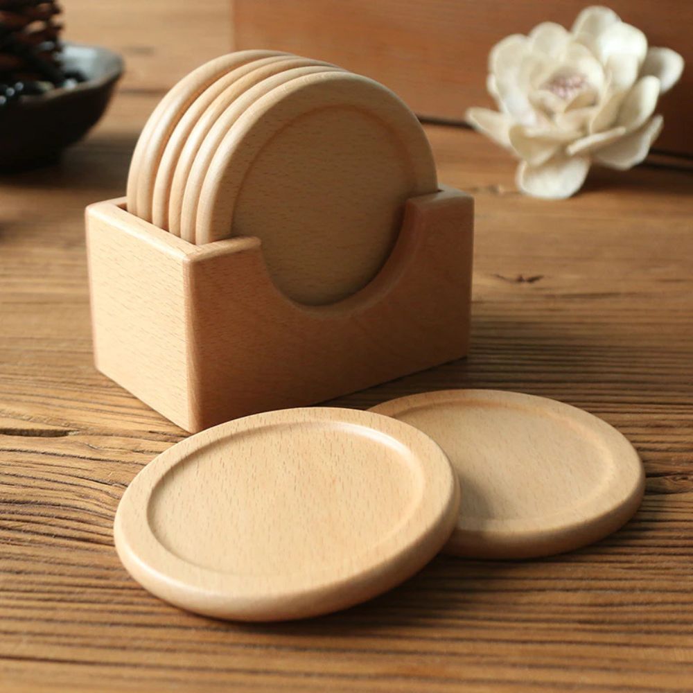 Wooden Coaster Set Walnut Japanese-Inspired Set of 6