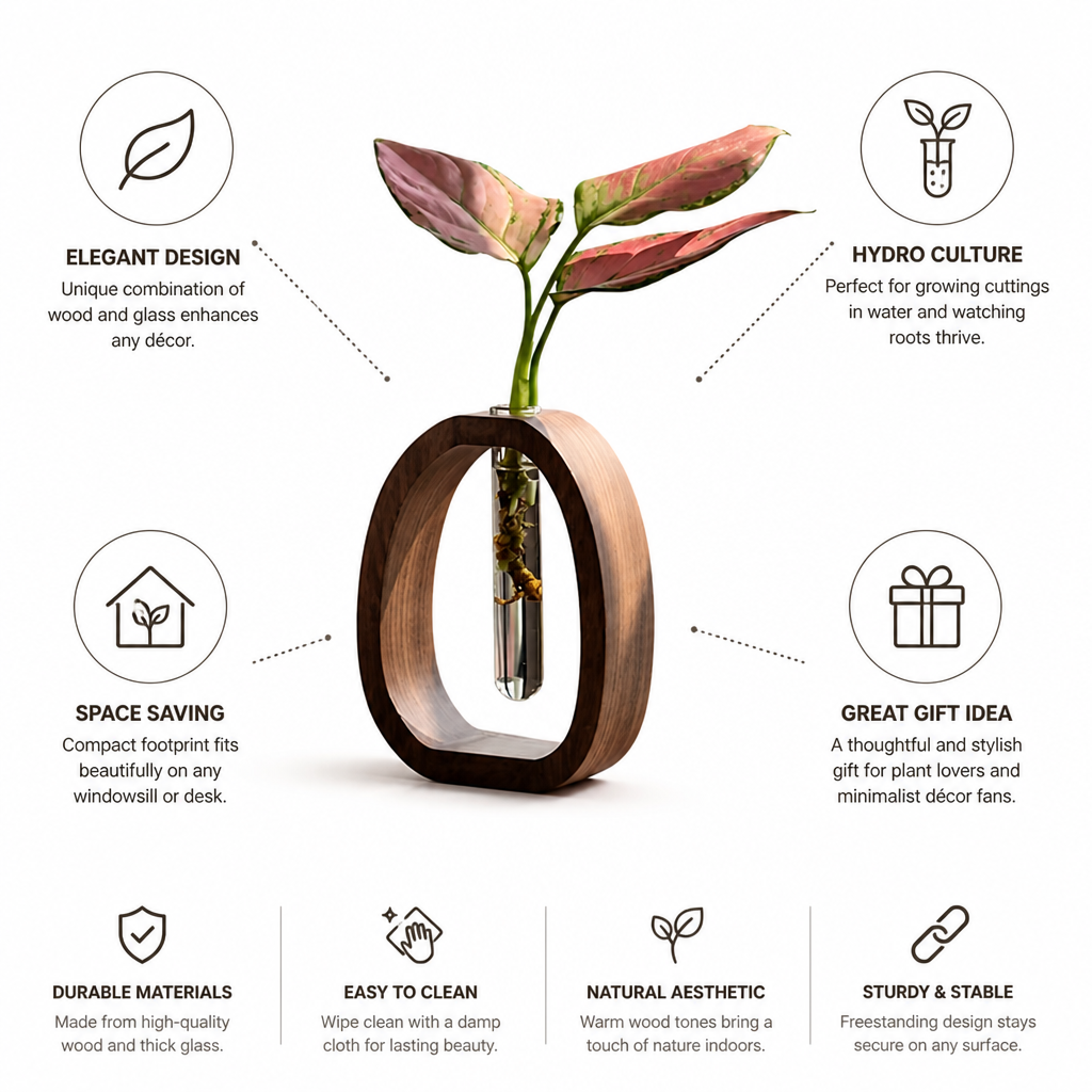 Wooden Frame Glass Test Tube Vase