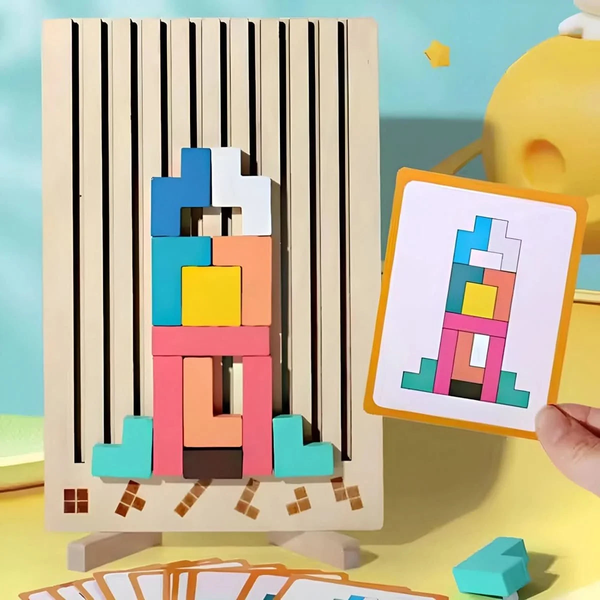 Wooden Tetris Stacking Puzzle Natural Wood Non-Toxic Paint