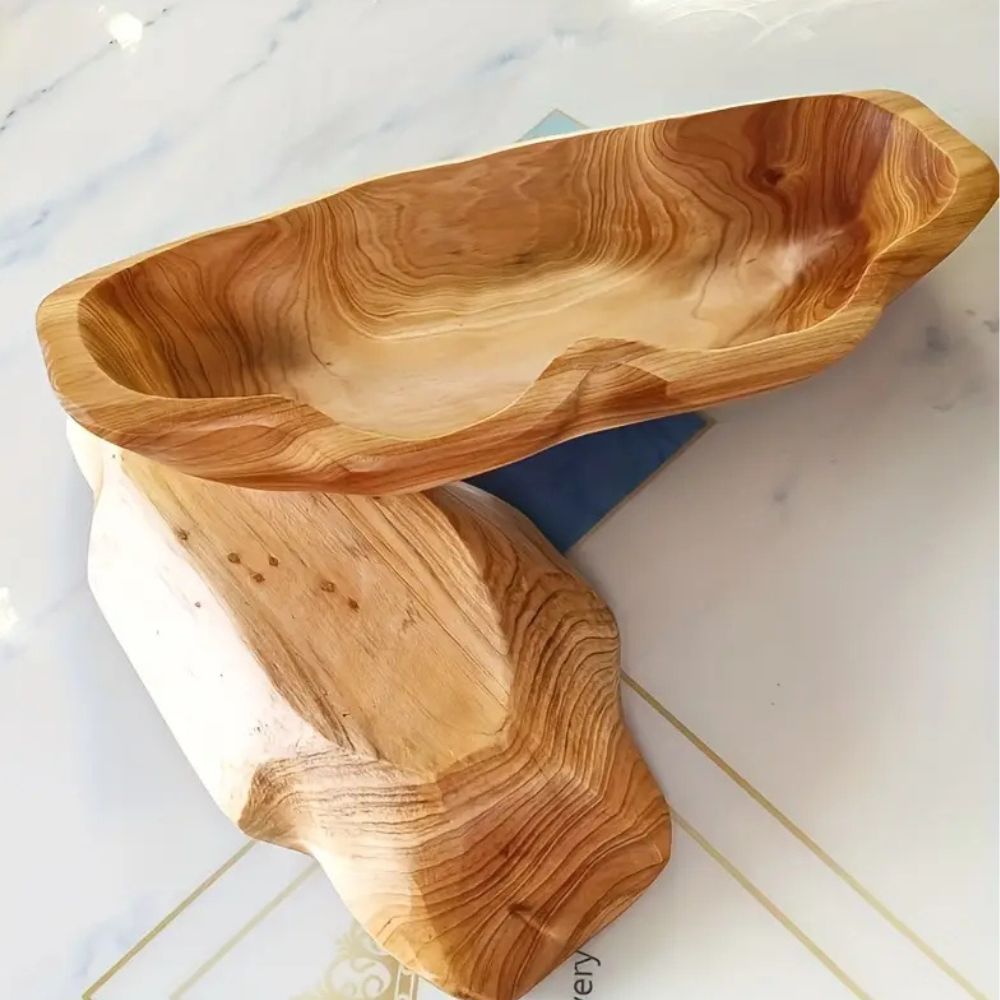 Wooden Tray Rustic 3D Carved Handcrafted