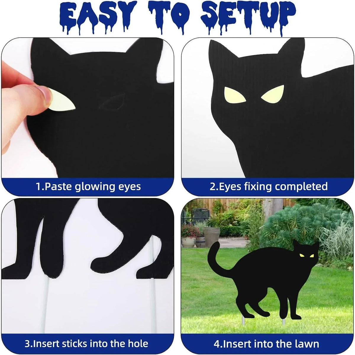 Yard Signs Black Cat Glow-in-the-Dark Eyes Set of 6