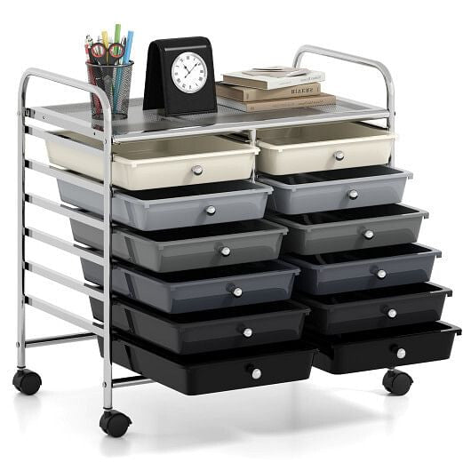 Transparent Rolling Storage Cart with 12 Drawers for Home and Office