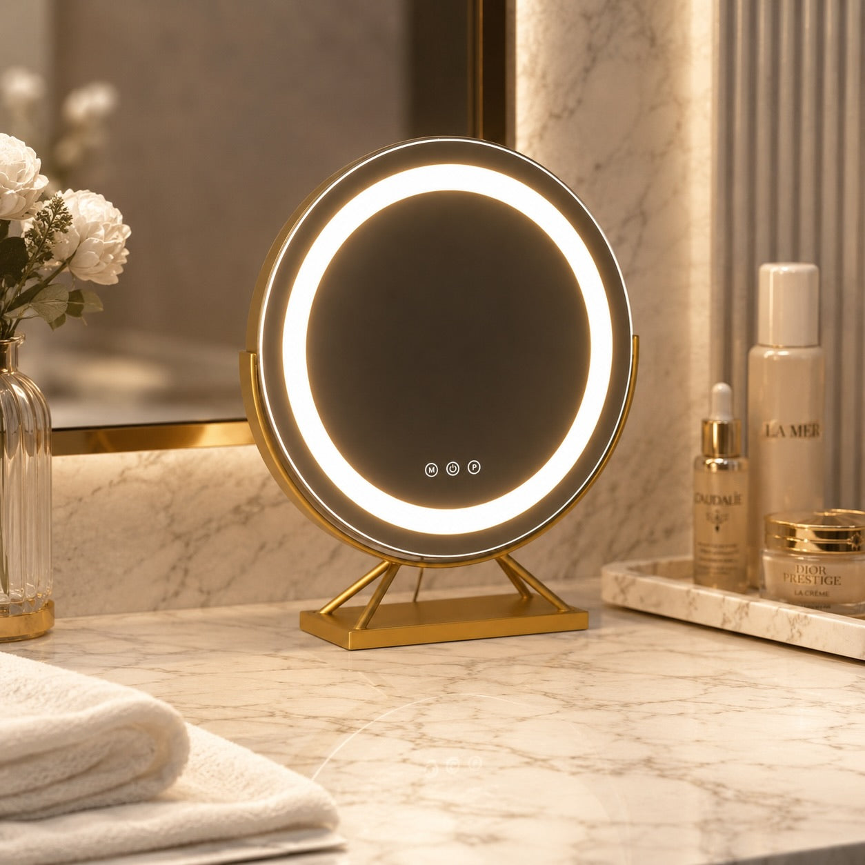 Adjustable LED Makeup Mirror with 15x Magnification & Rotation