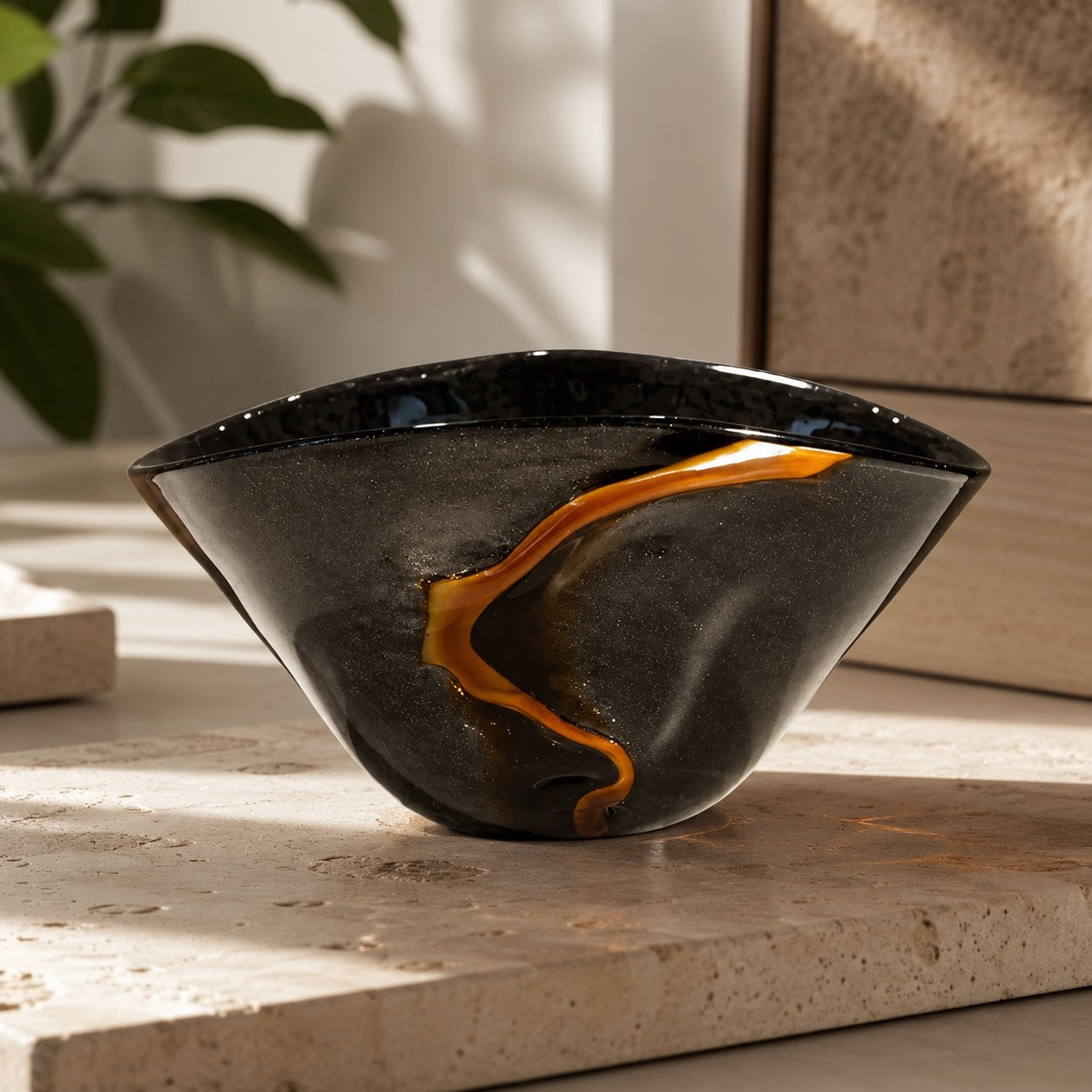 Artistic Handcrafted Black Glass Decorative Vase