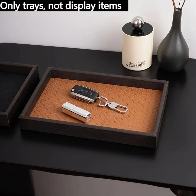 Faux Leather Storage Tray with Woven Design